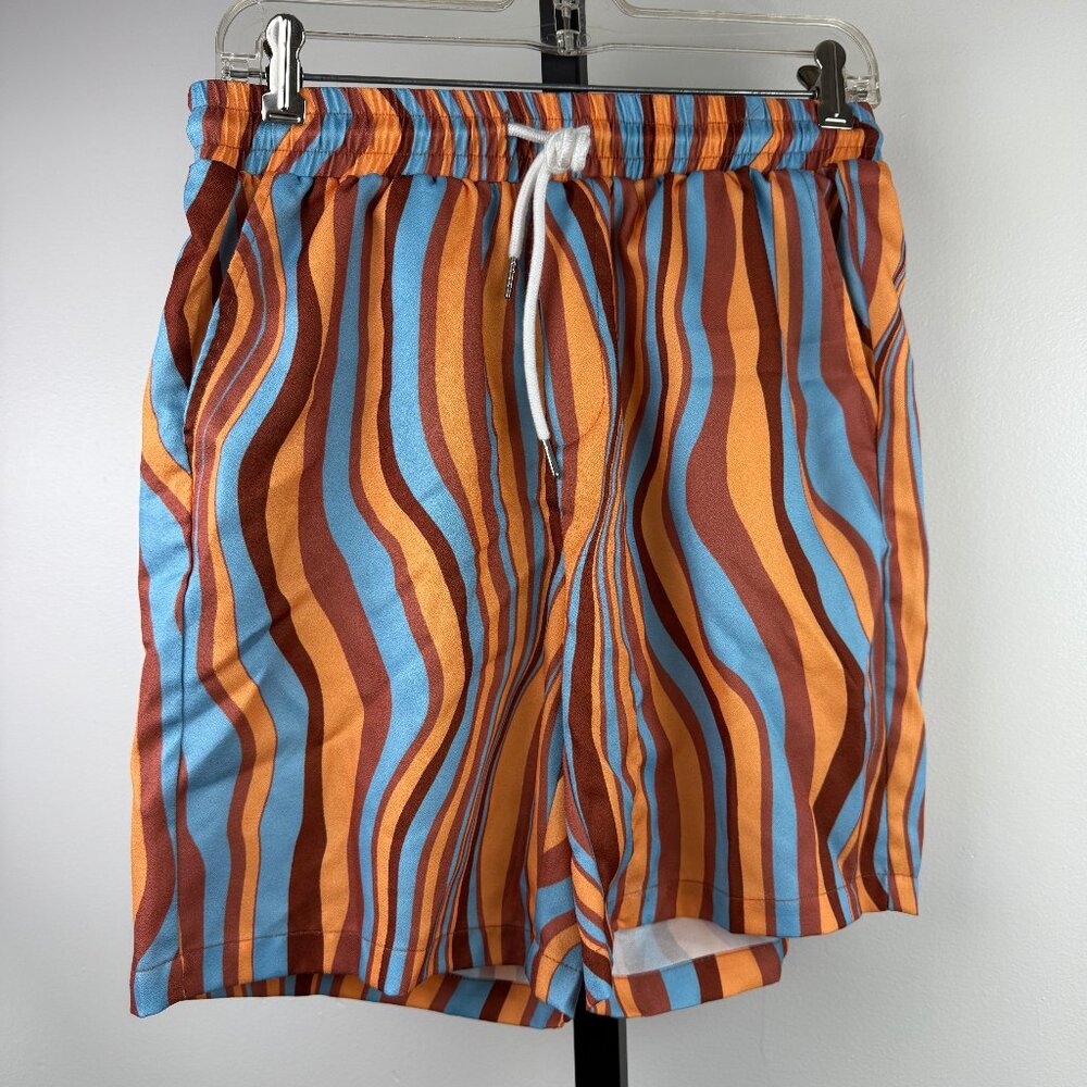 Shein Men's Wave Striped Drawstring Shorts Size Small